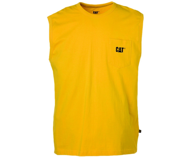 Camiseta Caterpillar Trademark Sin Manga Pocket Hombre Amarillos | JSITB-1826