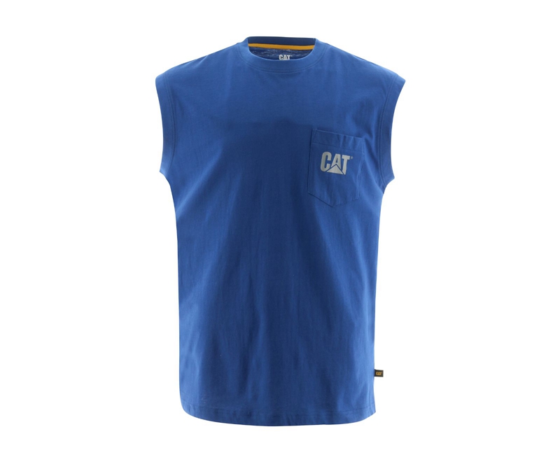 Camiseta Caterpillar Trademark Sin Manga Pocket Hombre Azules Claro | NQGOT-1825